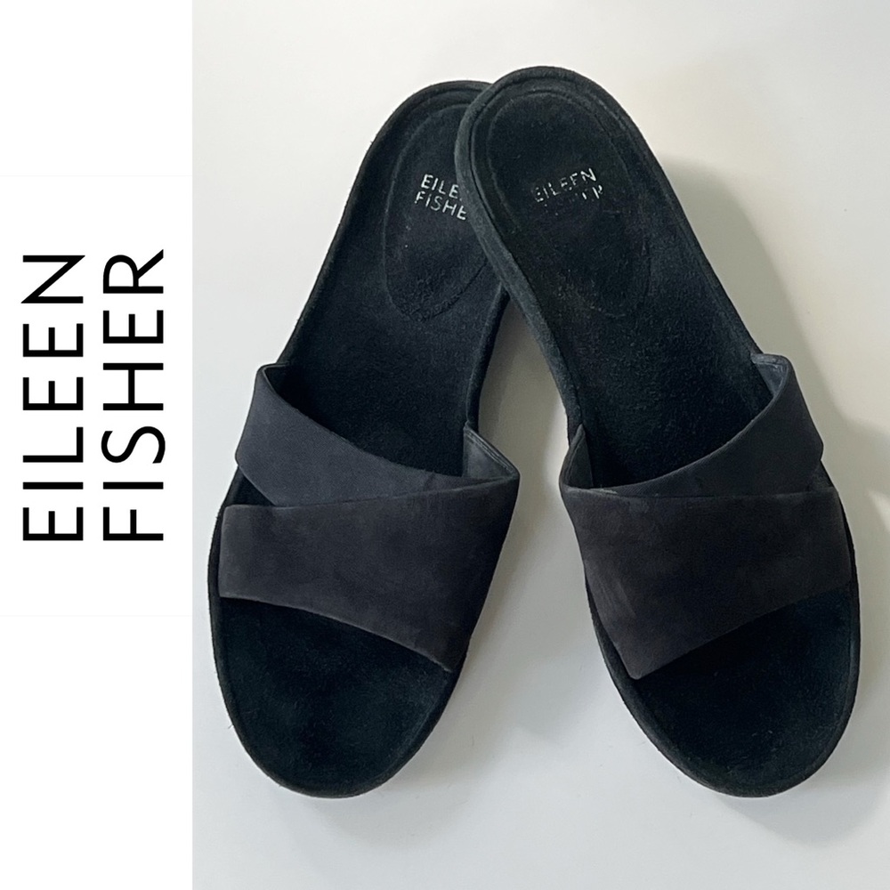 Eileen Fisher Black Slip On Minimalist Slide Sandals Size 10